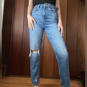 Zara Highwaisted Distressed Denim Jeans